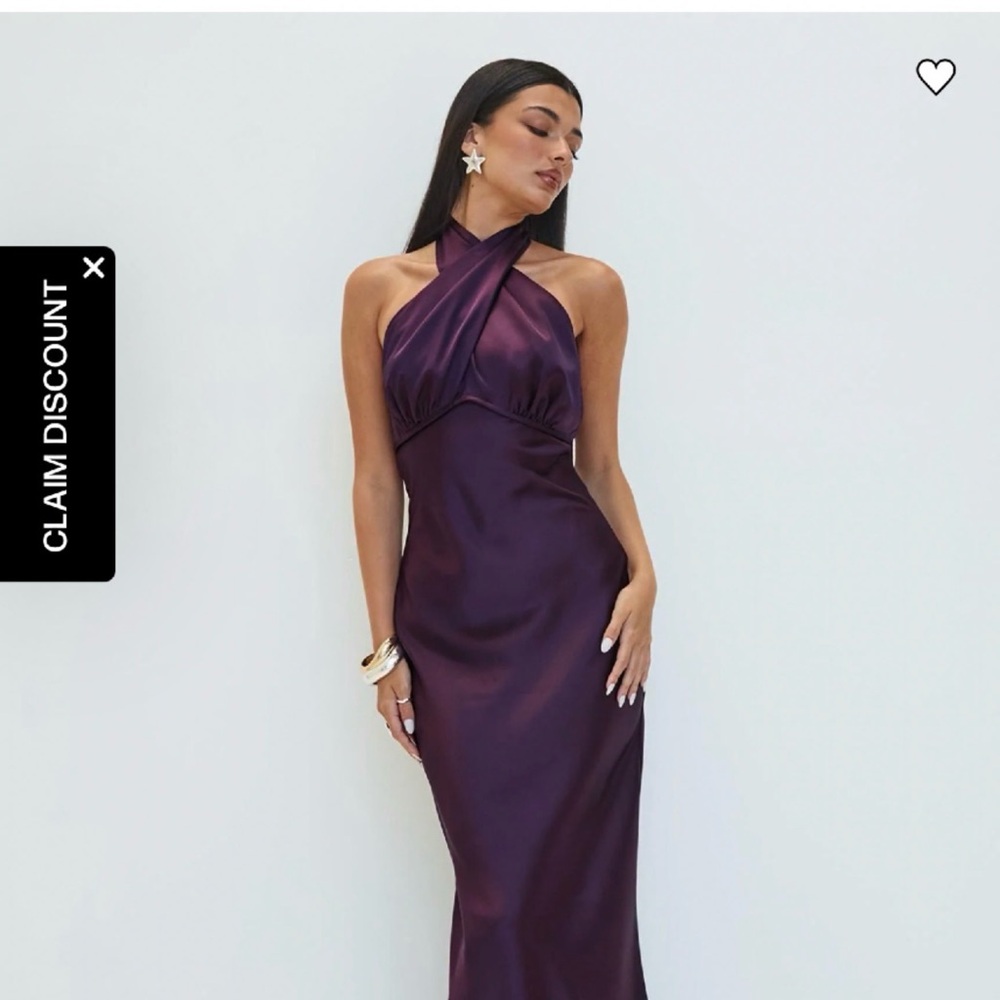 Elegant Purple Satin Halter Evening Dress